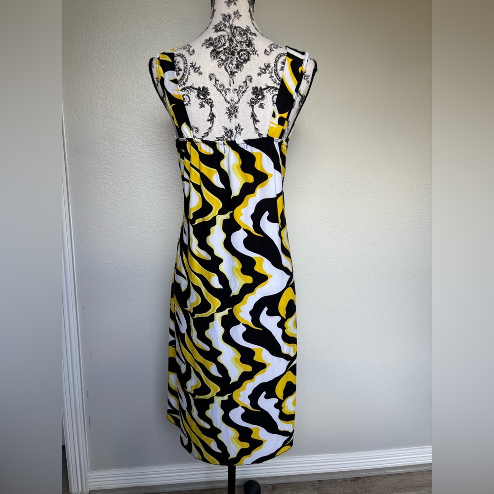 Jon & Anna Yellow Black White Abstract Print V-Neck Midi Dress - Picture 6 of 12